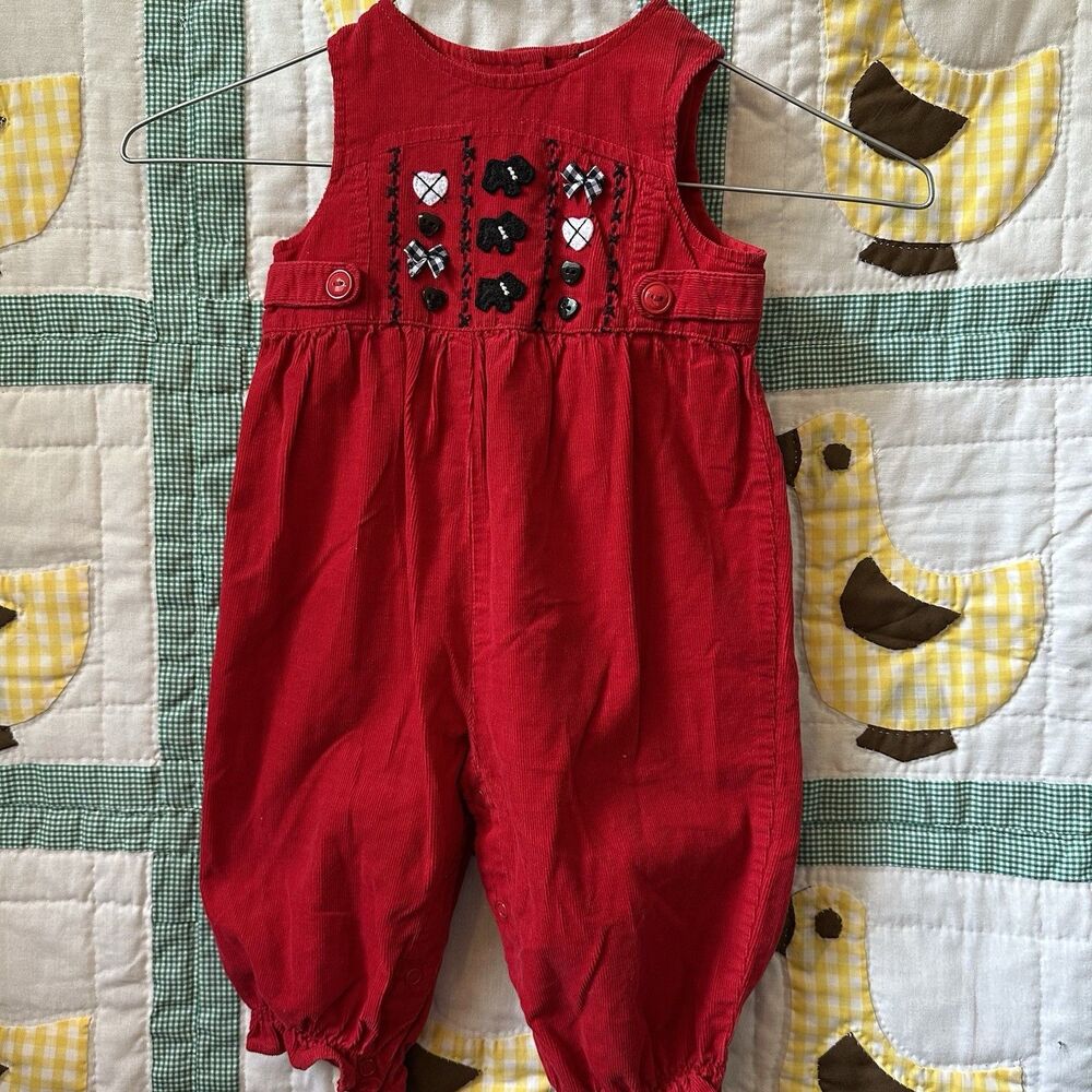 ‘Starting Out’ Vintage Red Corduroy Romper Scottie Dog Size 9M Embroidered VTG